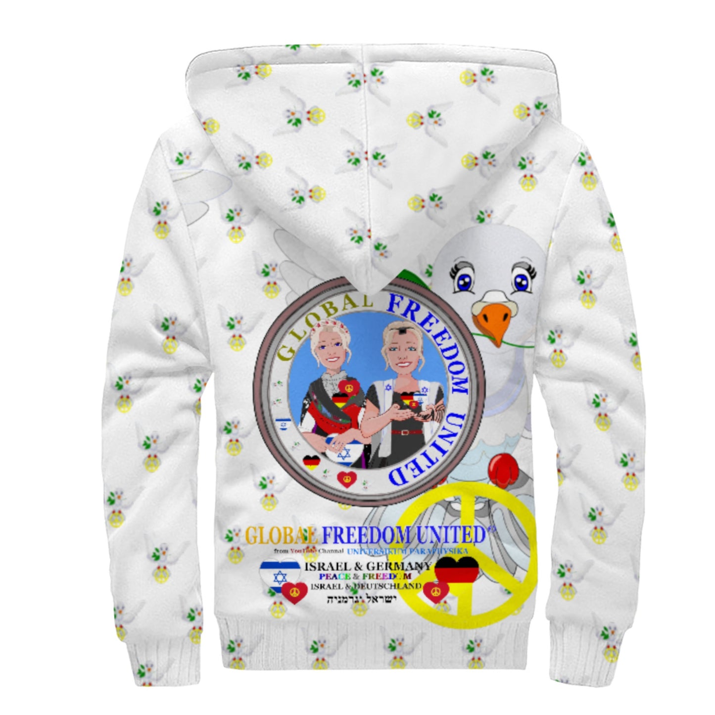 Plush Hoodie GLOBAL FREEDOM UNITED© Women Israel & Germany Old Peace Wight