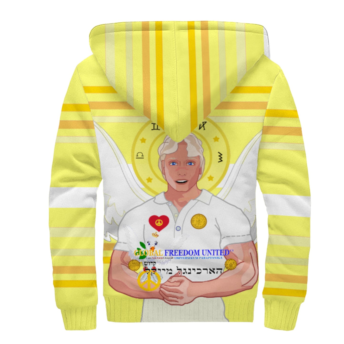 Plush Hoodie Global Freedom United Archangel Michael Hebrew Yellow