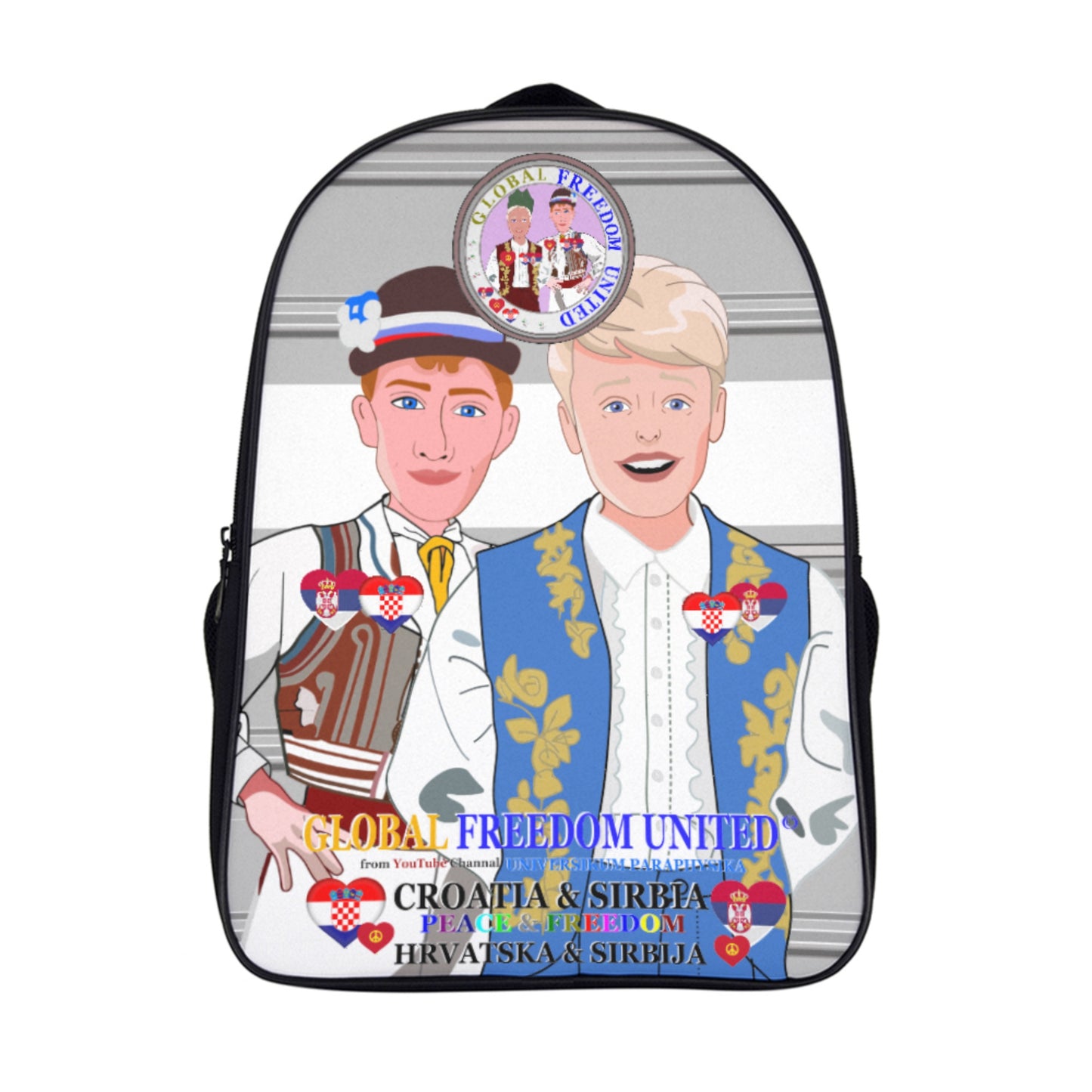 16 Inch 2 Compartment Backpack GLOBAL FREEDOM UNITED© Men Croatia & Serbia Old Peace Grey