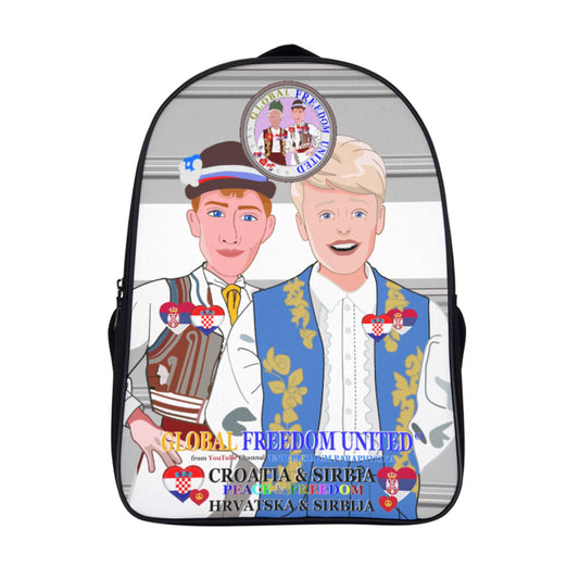 16 Inch 2 Compartment Backpack GLOBAL FREEDOM UNITED© Men Croatia & Serbia Old Peace Grey
