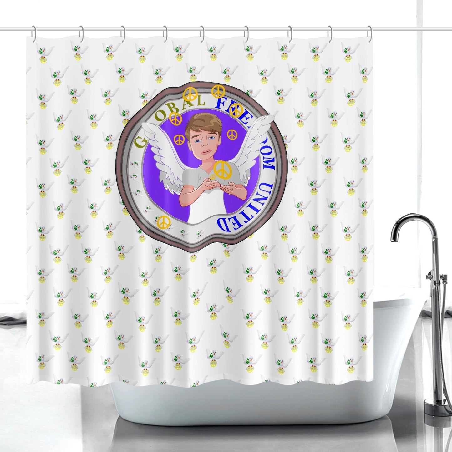 Quick-drying Shower Curtain GLOBAL FREEDOM UNITED MEN ANGEL OF PEACE WIGHT