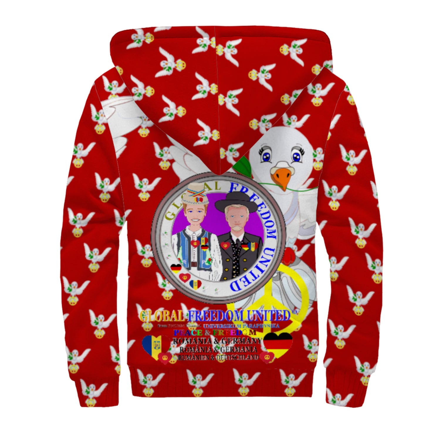 Plush Hoodie GLOBAL FREEDOM UNITED© Men Romania & Germany Red
