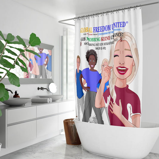 Quick-drying Shower Curtain GLOBAL FREEDOM UNITED GIB MOBBING KEINE CHANCE GERMAN WIGHT
