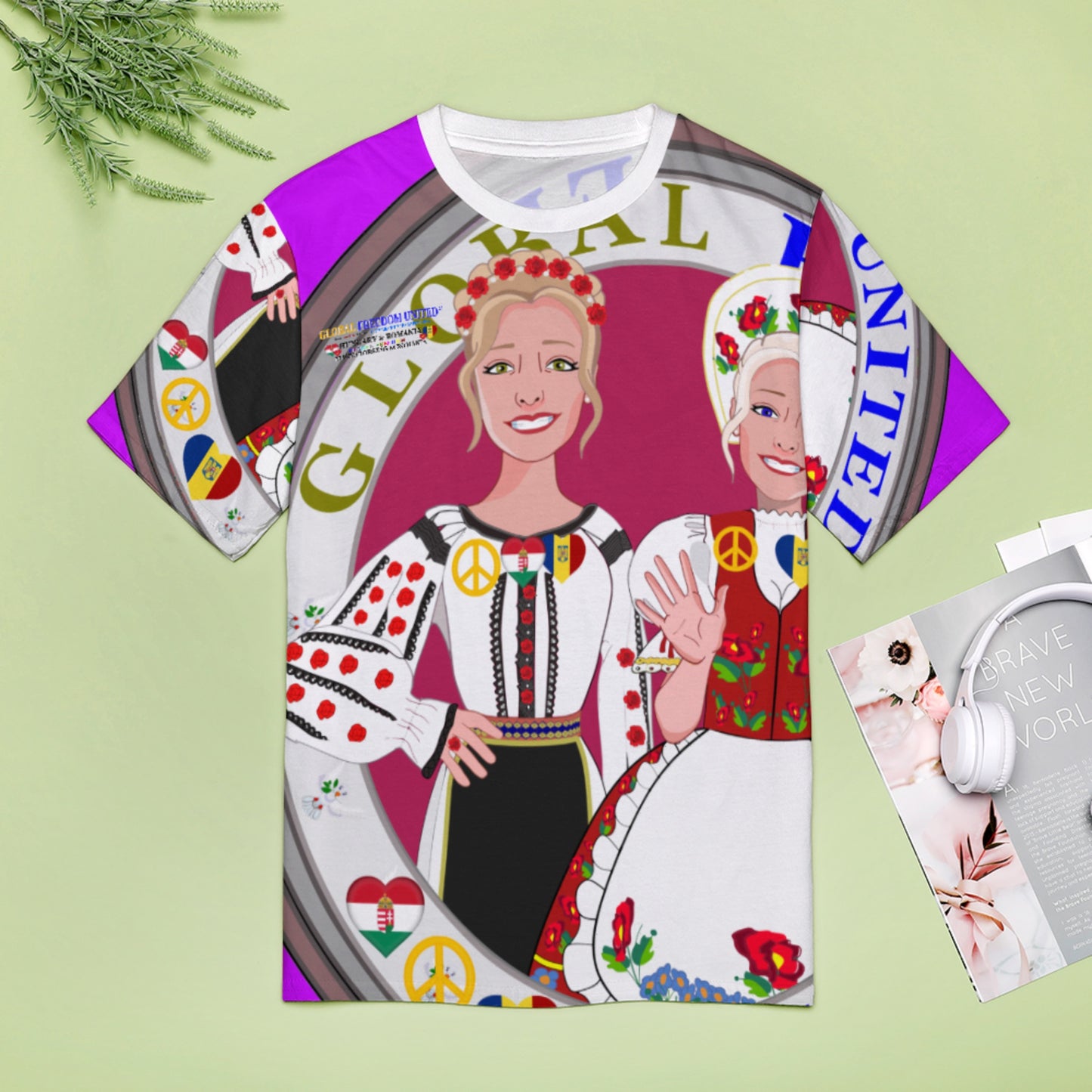 Full Print T-shirt 3 GLOBAL FREEDOM UNITED© Women Romania & Hungary Lilac