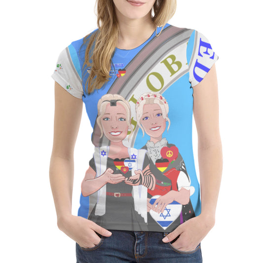 Women´s T-shirt GLOBAL FREEDOM UNITED© Israel & Germany Old Peace Version 2 Blue