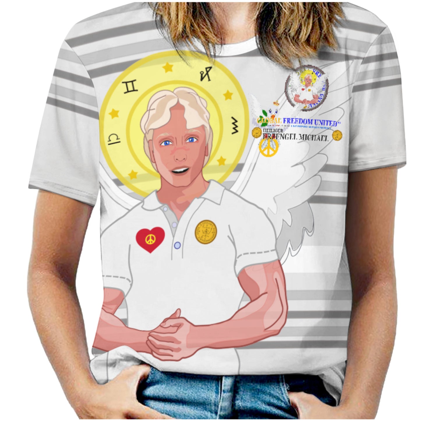 Women´s T-shirt Global Freedom United Archangel Michael German Grey