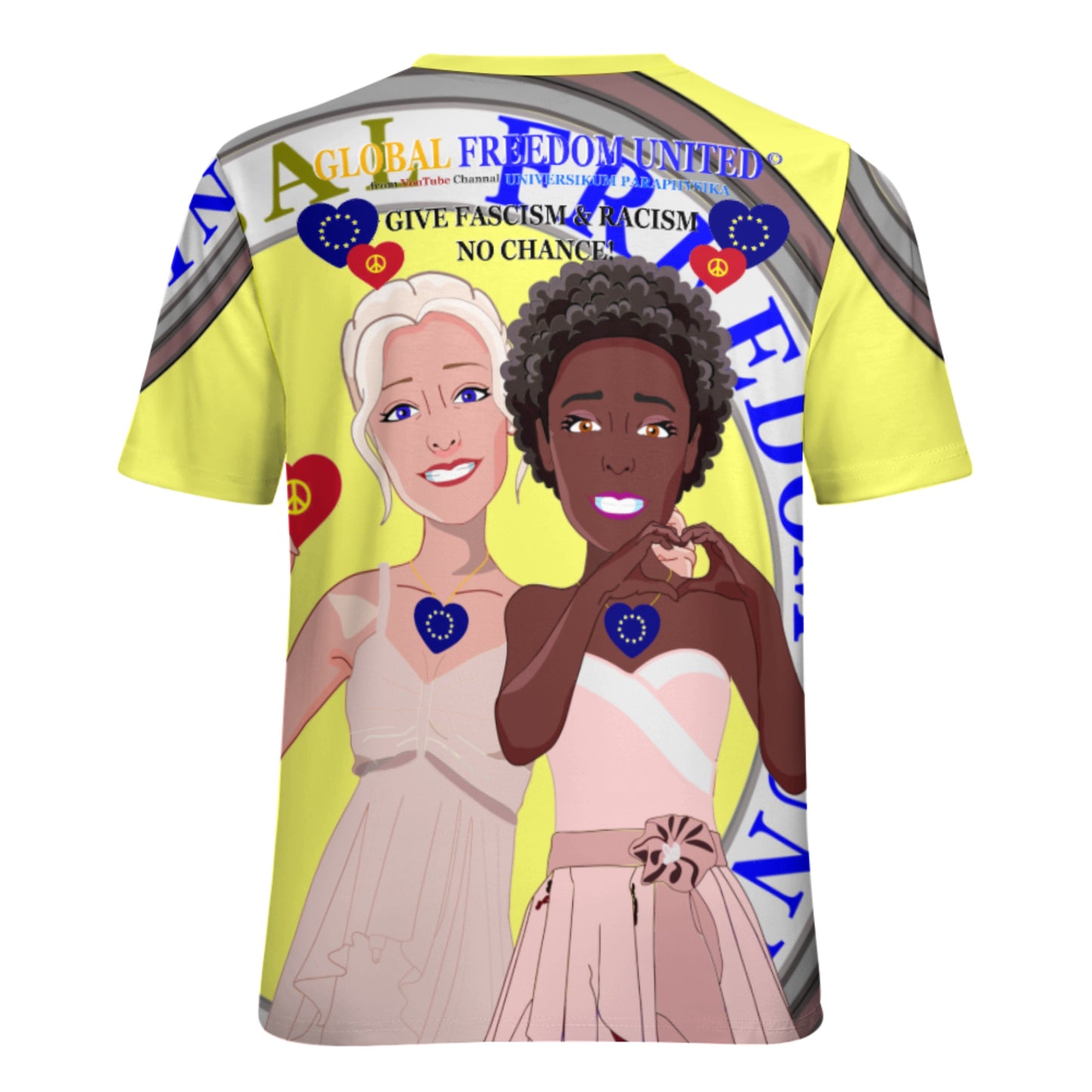 Women´s T-shirt 3 GLOBAL FREEDOM UNITED© Anti Fascism & Racism EU Yellow