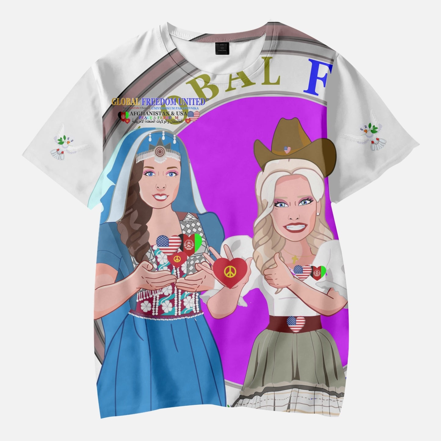 GLOBAL FREEDOM UNITED© Girl AFGHANISTAN & USA WIGHT AOP Kids' Short T-Shirts