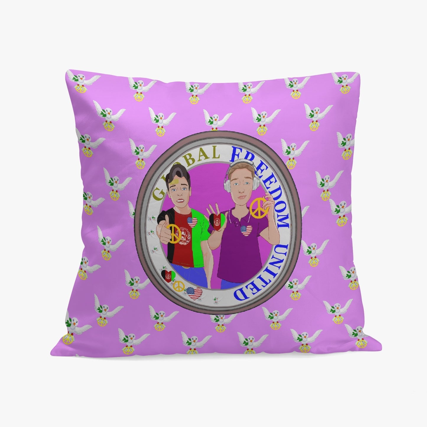 GLOBAL FREEDOM UNITED© Men AFGHANISTAN & USA LILAC 18'' Square Pillow Cover