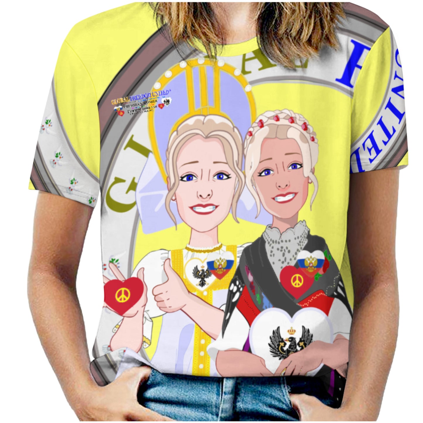 Women´s T-shirt 2 GLOBAL FREEDOM UNITED© Women Prussia & Russia Yellow