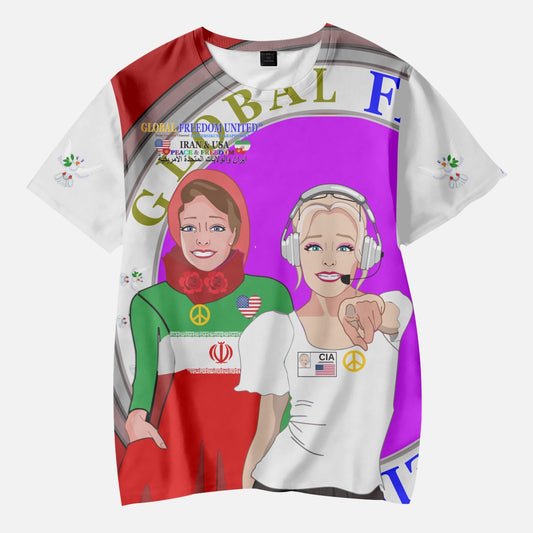 GLOBAL FREEDOM UNITED GIRLS IRAN & USA OLD PEACE RED AOP Kids' Short T-Shirts