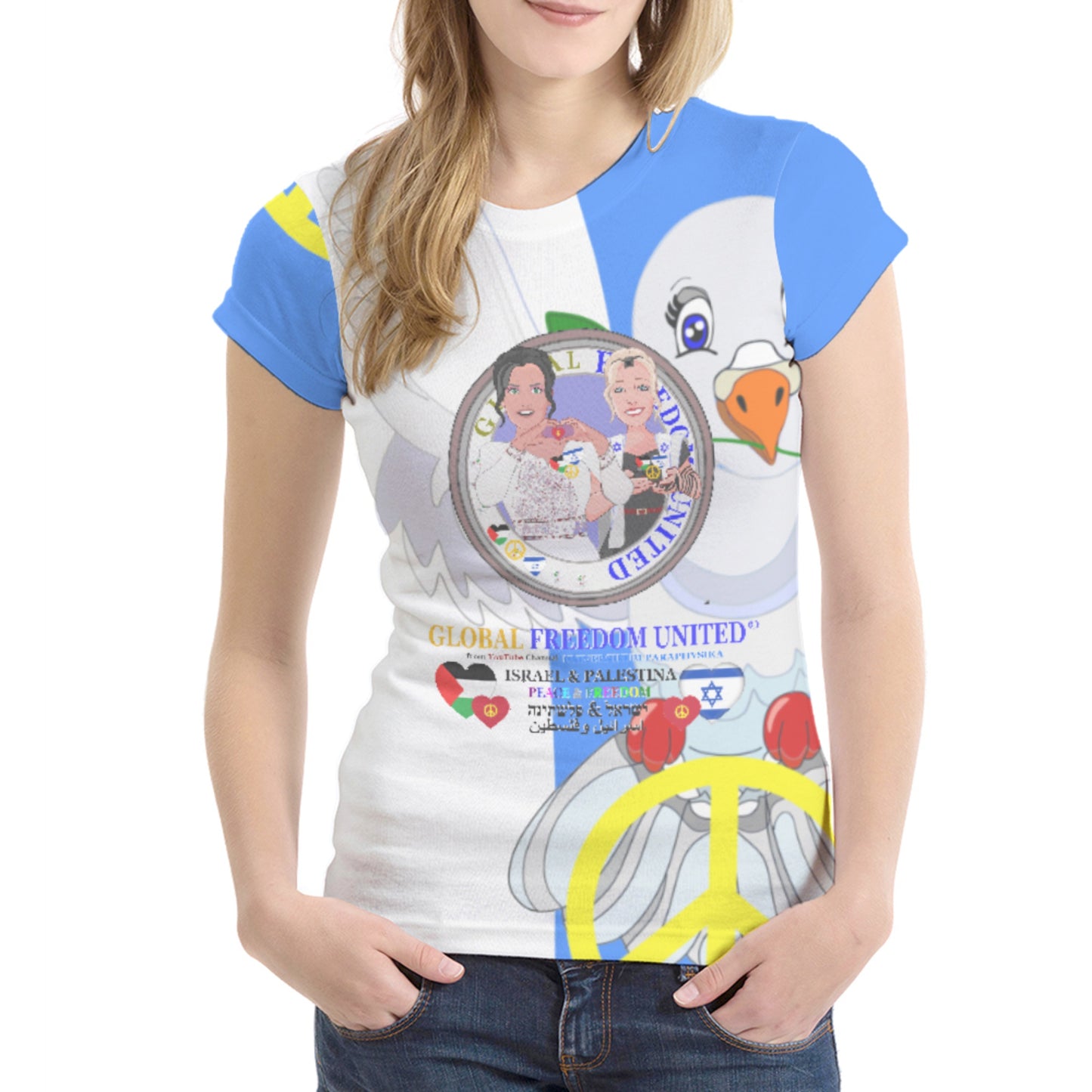 Women´s T-shirt 1 GLOBAL FREEDOM UNITED© Women Palestina & Israel Blue