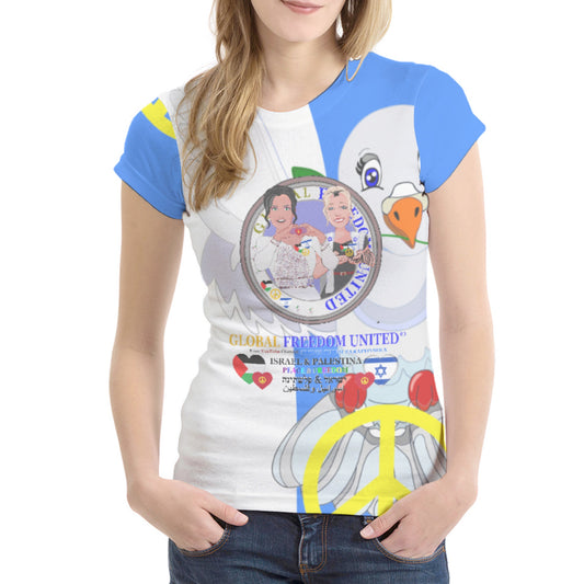 Women´s T-shirt 1 GLOBAL FREEDOM UNITED© Women Palestina & Israel Blue