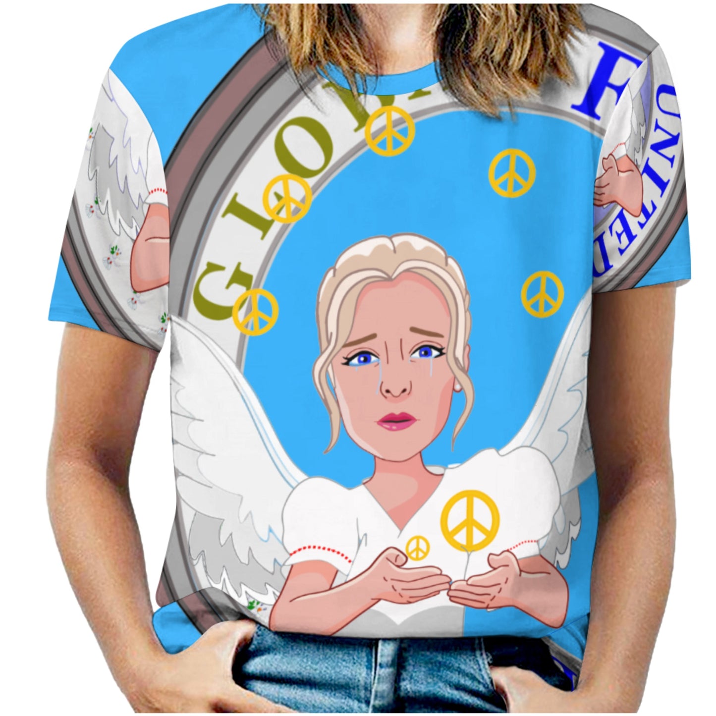 Women´s T-shirt " Global Freedom United Women Peace Of Angel Old Peace Blue