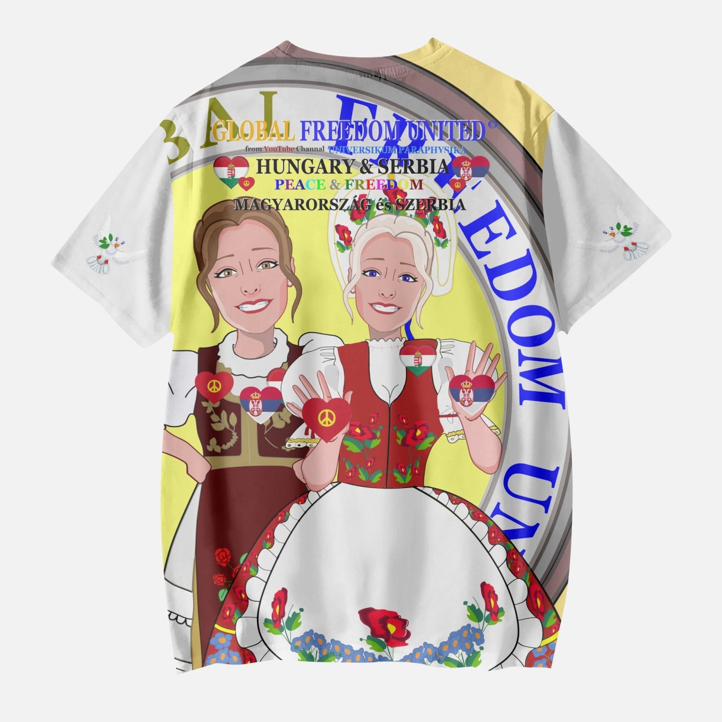 GLOBAL FREEDOM UNITED GIRLS SERBIA & HUNGARIE OLD PEACE YELLOW AOP Kids' Short T-Shirts