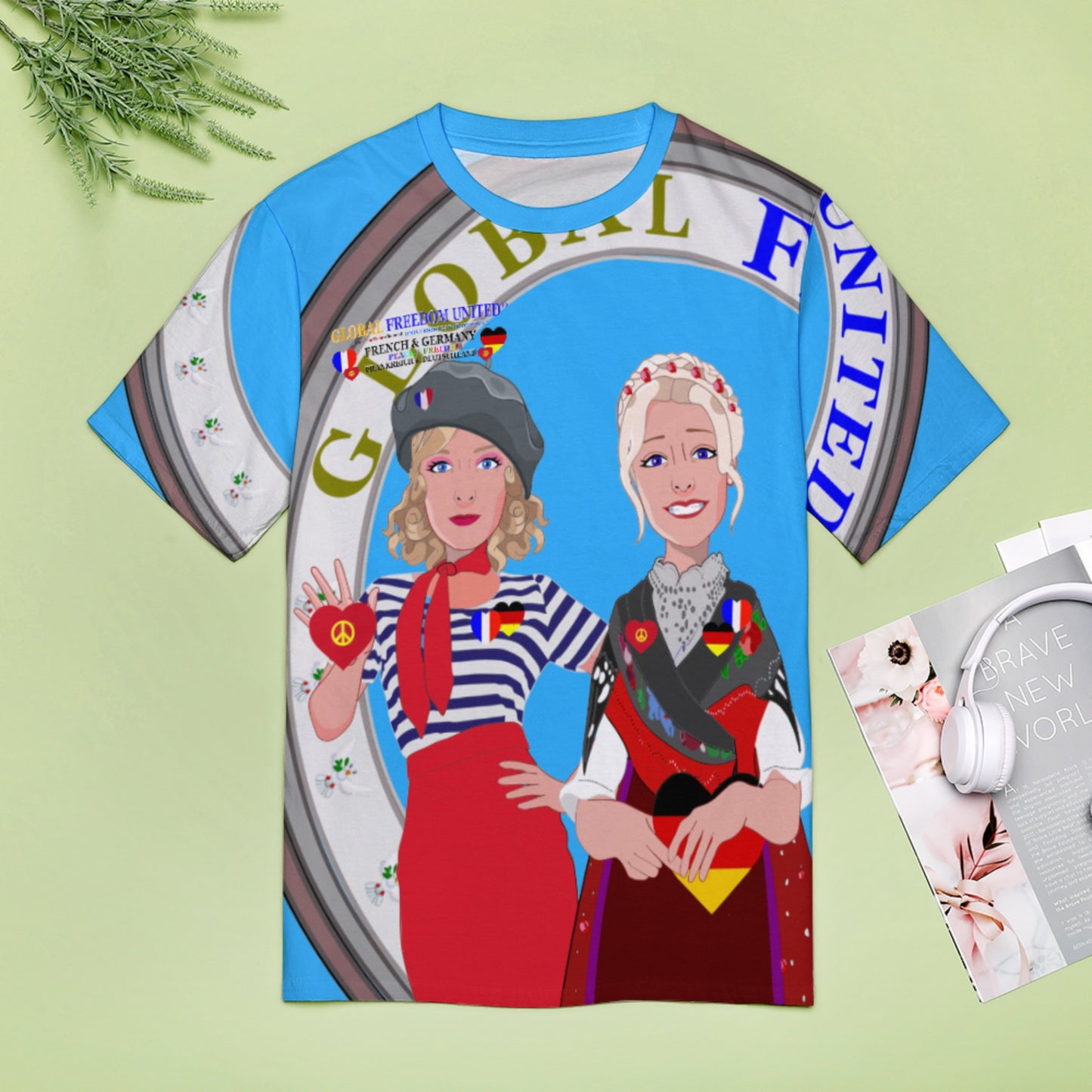 Women´s T-shirt 2 GLOBAL FREEDOM UNITED© Women French & Germany Blue