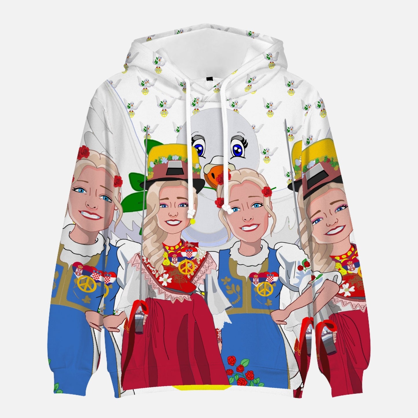 GLOBAL FREEDOM UNITED WOMEN CROATIA & SERBIA OLD PEAC WIGHT V2 Round Collar Hoodie