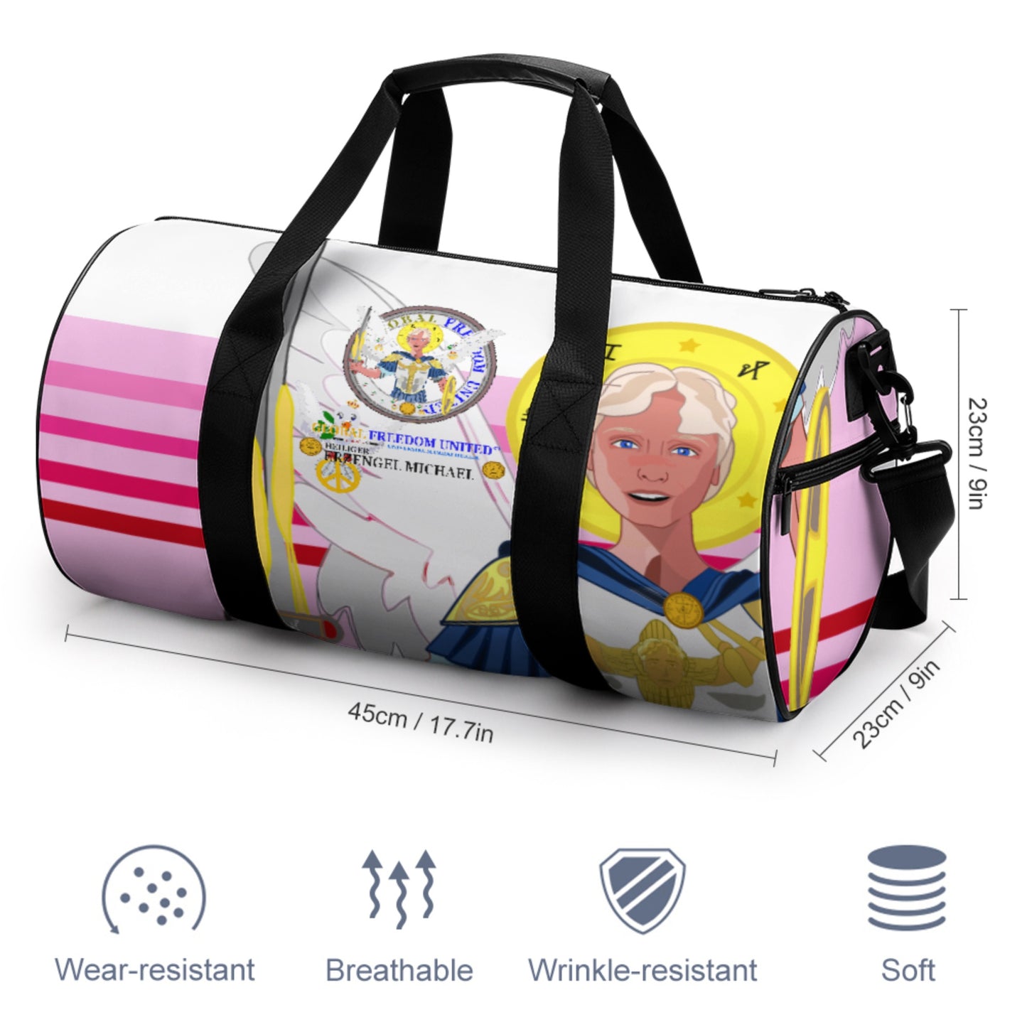 Cylindrical Gym Bag Global Freedom United Archangel Michael German Pink2