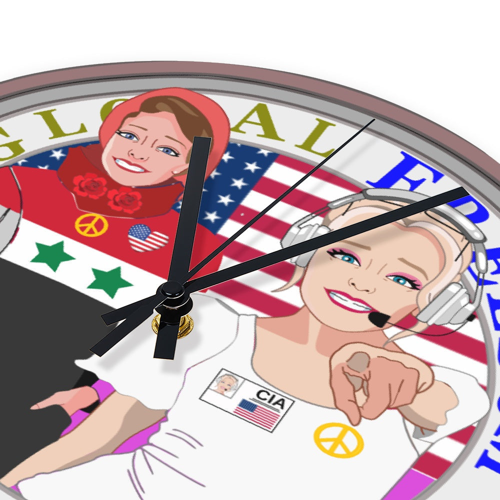 Wooden Wall Clock Without Scale GLOBAL FREEDOM UNITED© Women Syria & USA