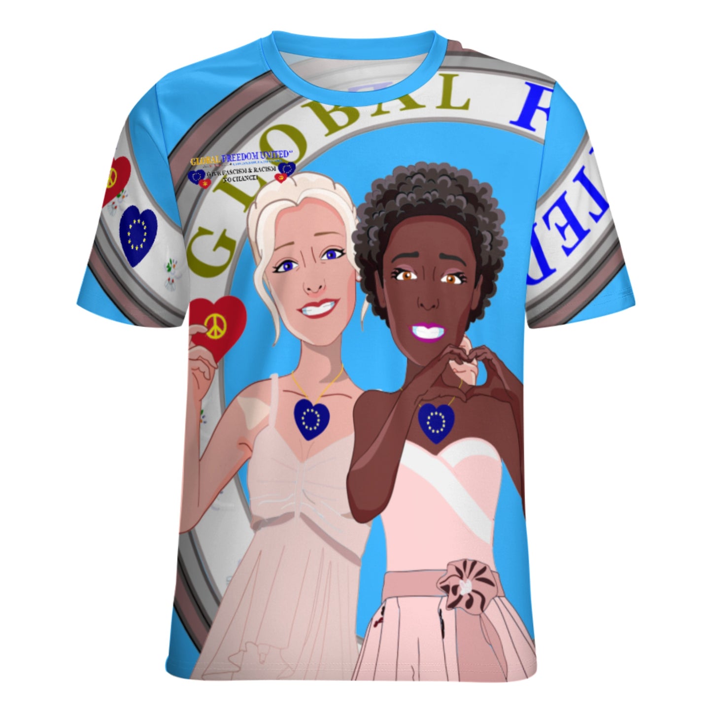 Women´s T-shirt 3 GLOBAL FREEDOM UNITED© Anti Fascism & Racism Old Peace  EU Blue