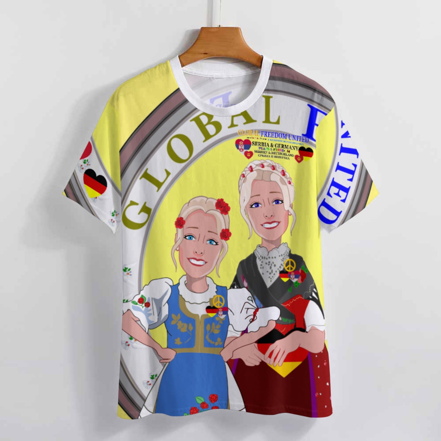 Women´s T-shirt  GLOBAL FREEDOM UNITED© Women Serbia & Germany Yellow