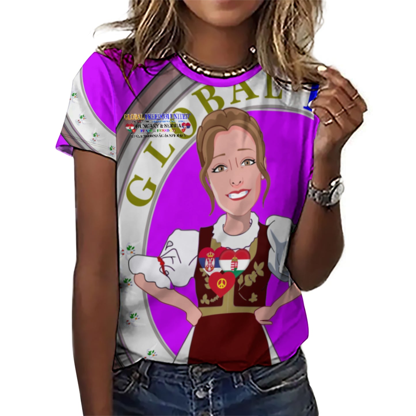 Women´s T-shirt 2 GLOBAL FREEDOM UNITED© Serbia & Hungary Old Peace Lilac