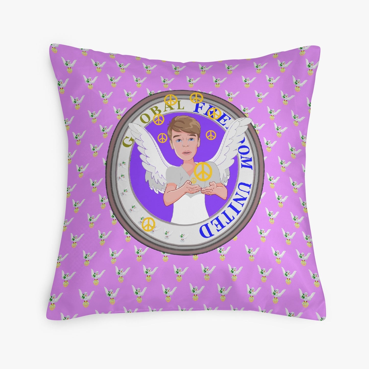 Square Pillow Cover GLOBAL FREEDOM UNITED MEN ANGEL OF PEACE LILAC