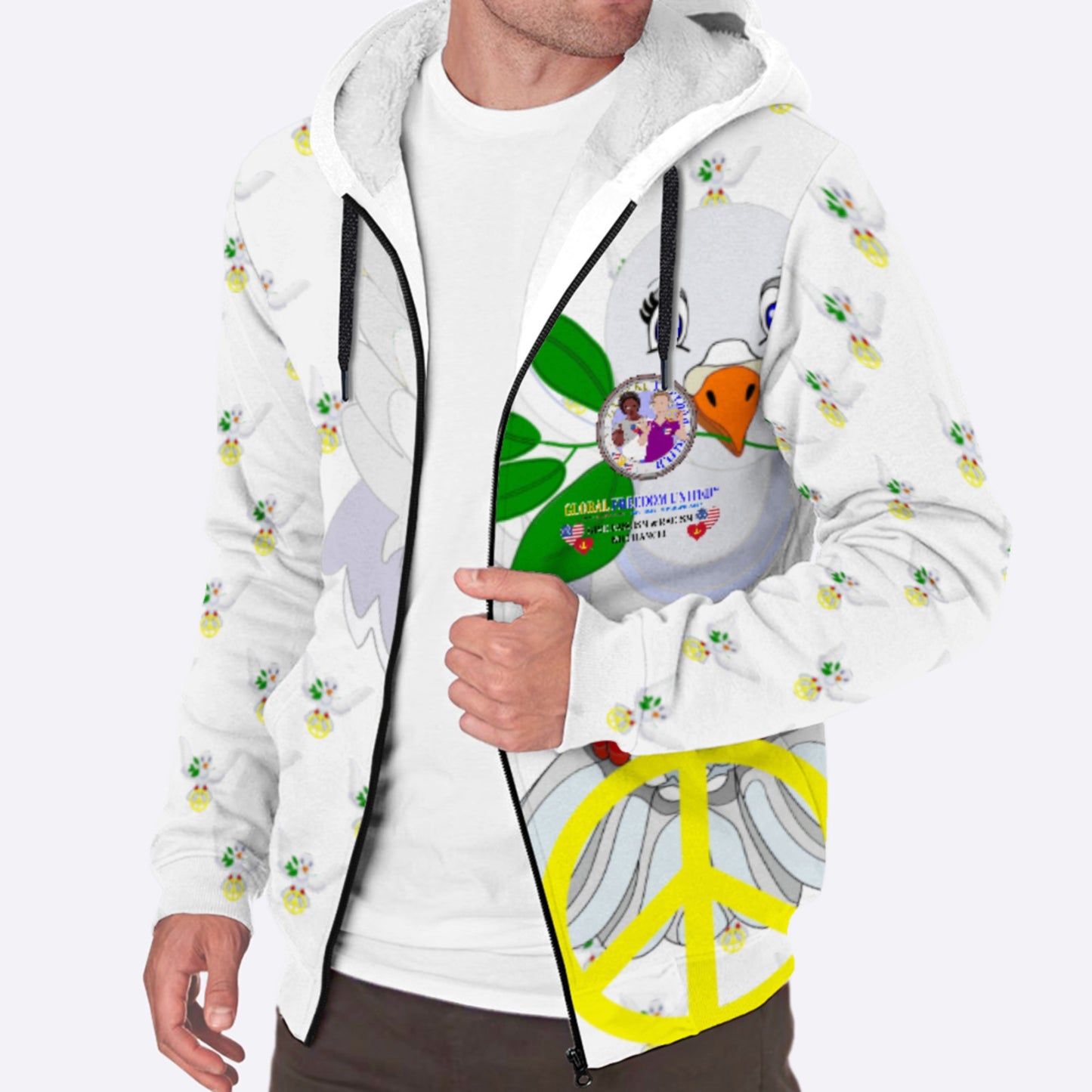 Plush Hoodie GLOBAL FREEDOM UNITED© Men Anti Fascism & Racism USA Wight