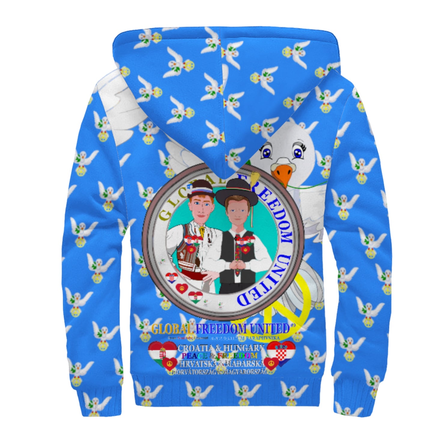 Plush Hoodie GLOBAL FREEDOM UNITED© Men Croatia & Hungary Blue