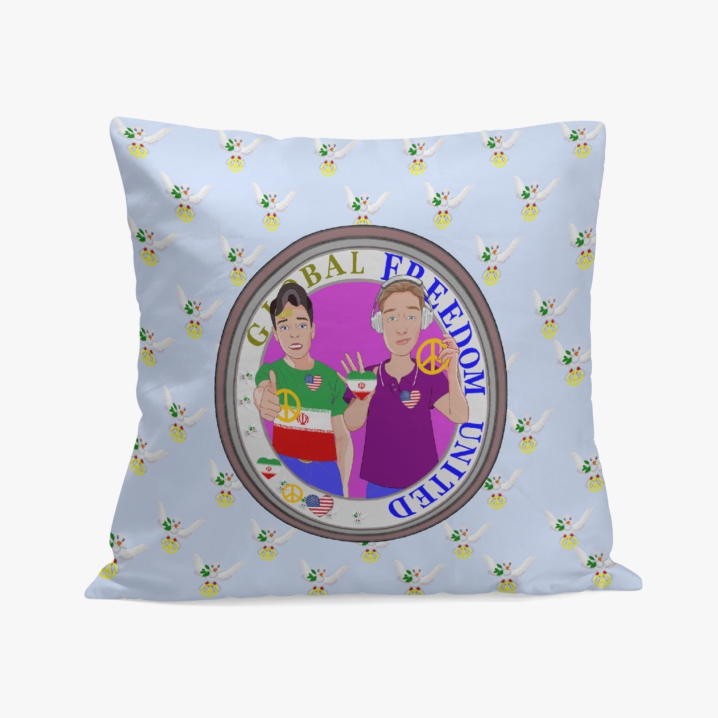 GLOBAL FREEDOM UNITED© Men IRAN & USA LIGHT BLUE 18'' Square Pillow Cover