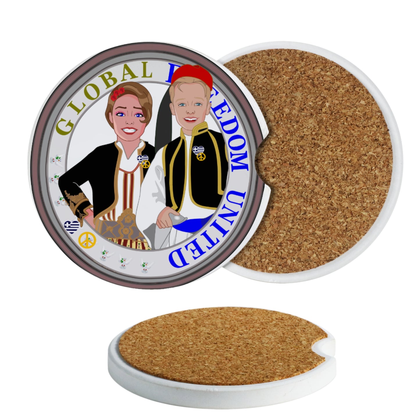 Ceramic Car Coaster GLOBAL FREEDOM UNITED© Couple Edition Greece