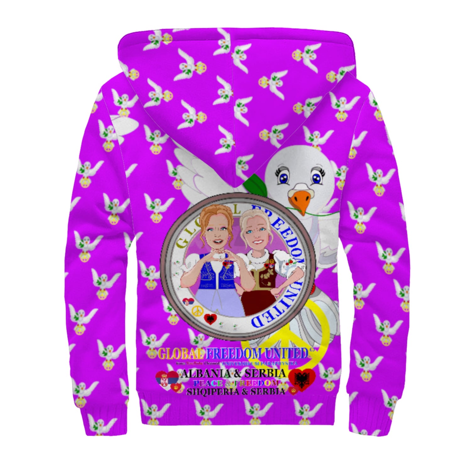 Plush Hoodie GLOBAL FREEDOM UNITED© Women Albania & Serbia Lilac