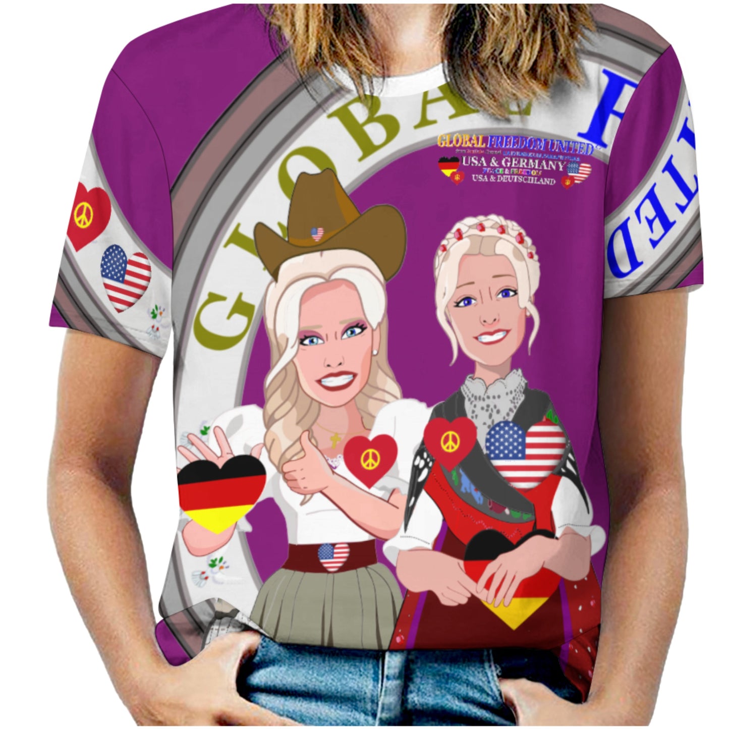 Women´s T-Shirt 3 GLOBAL FREEDOM UNITED© Women USA & Germany Lilac