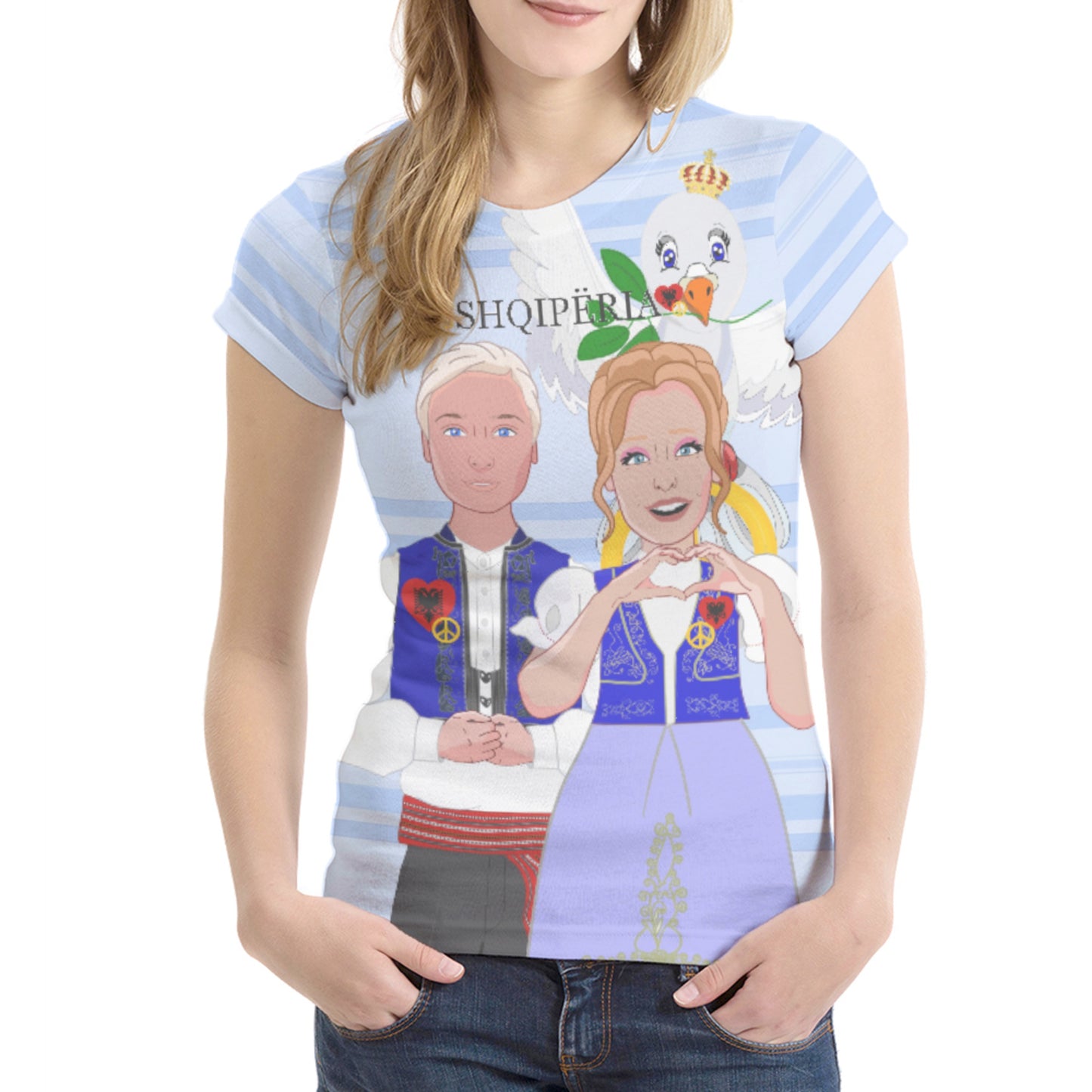 Women' S T-shirt 2 GLOBAL FREEDOM UNITED© Couple Edition Albania Light Blue