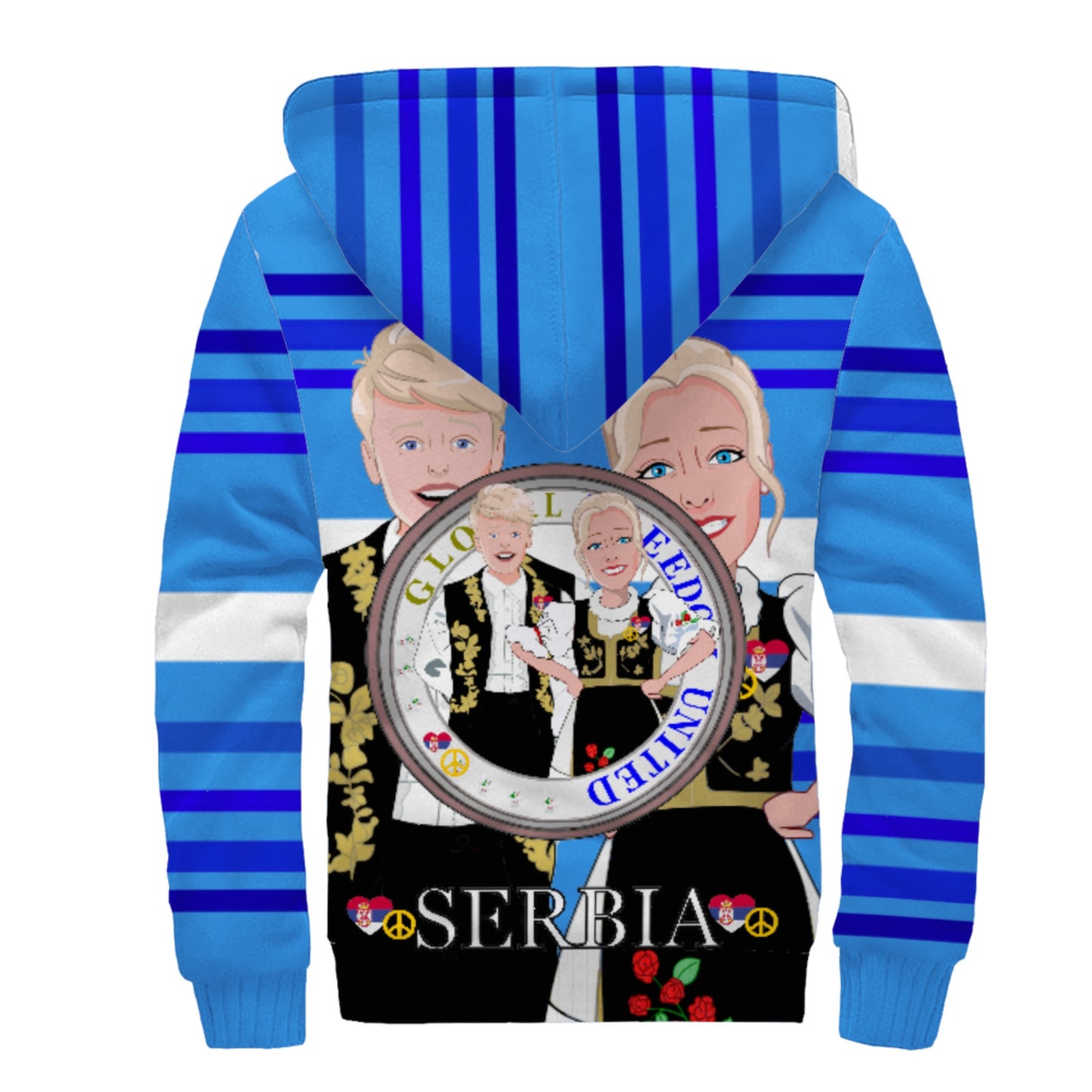Plush Hoodie 1 Global Freedom United Couple Edition Serbia  Deep Blue