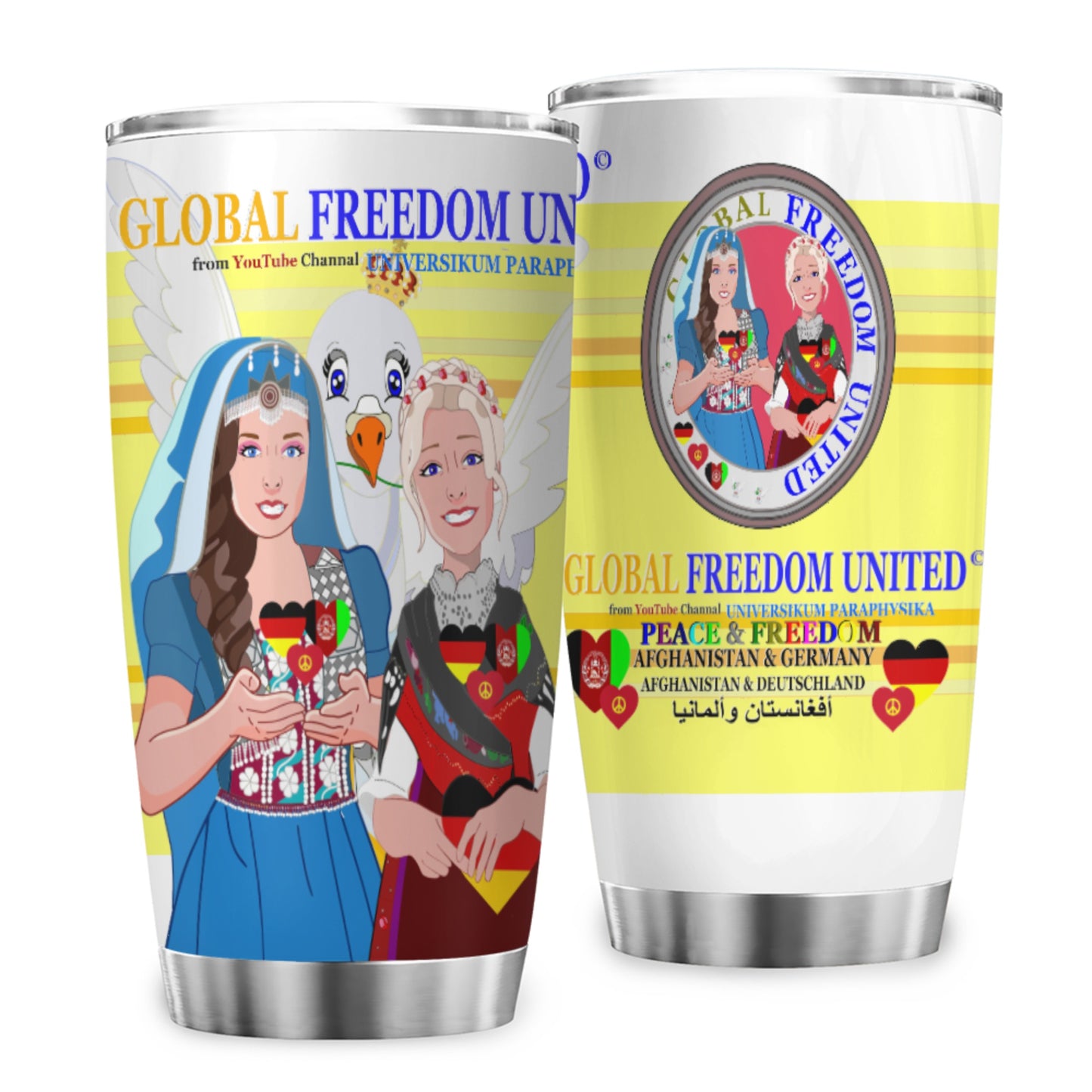 Tumbler Global Freedom United Women Afghanistan & Germany Old Peace Yellow