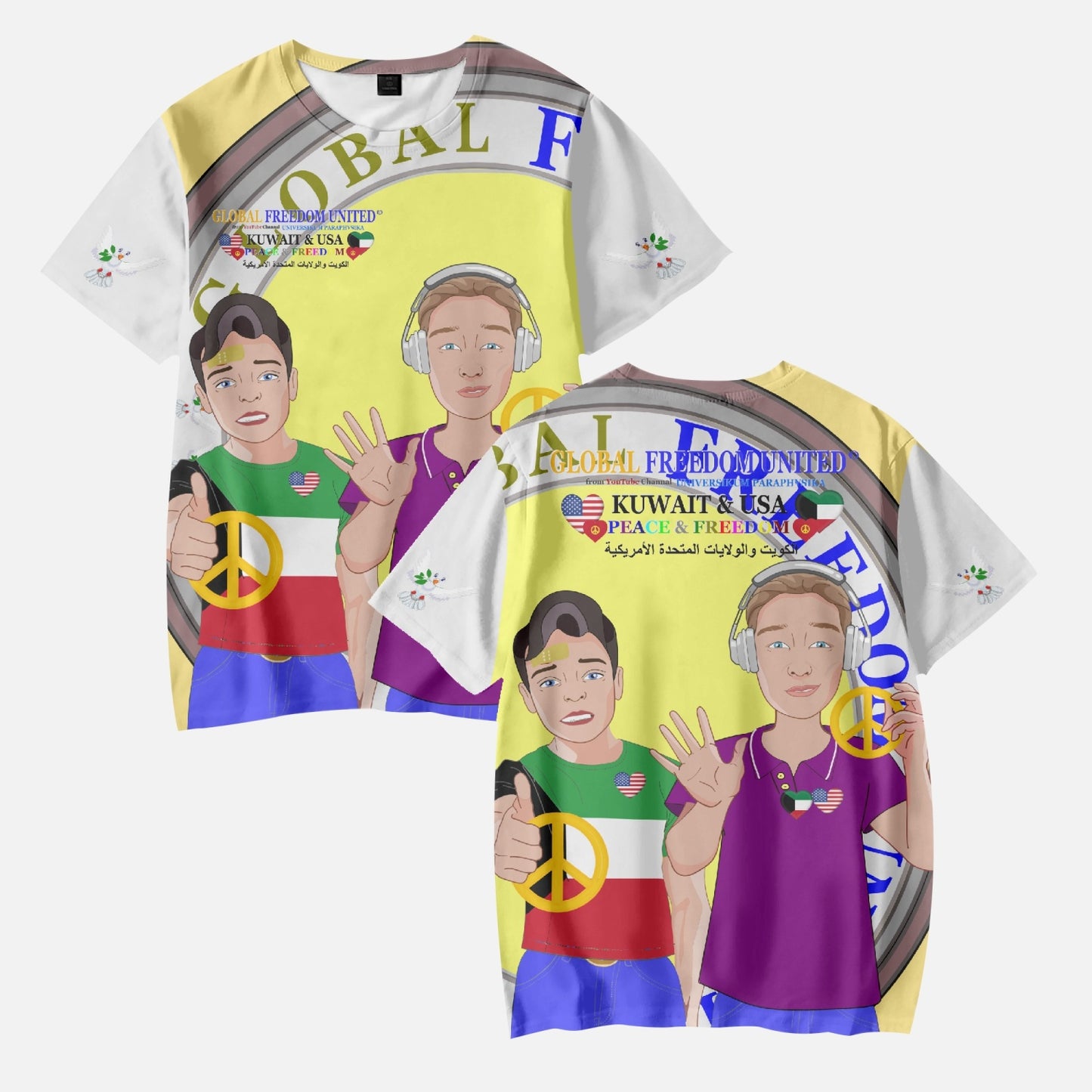 GLOBAL FREEDOM UNITED BOYS KUWAIT & USA OLD PEACE YELLOW AOP Kids' Short T-Shirts