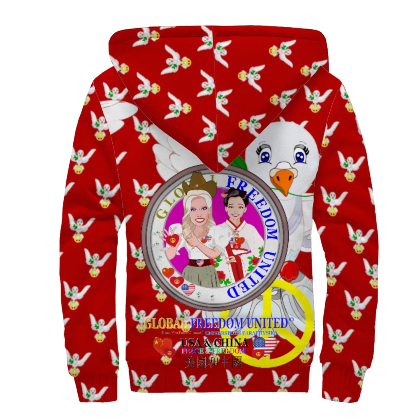 Plush Hoodie GLOBAL FREEDOM UNITED© Women USA & China  Red