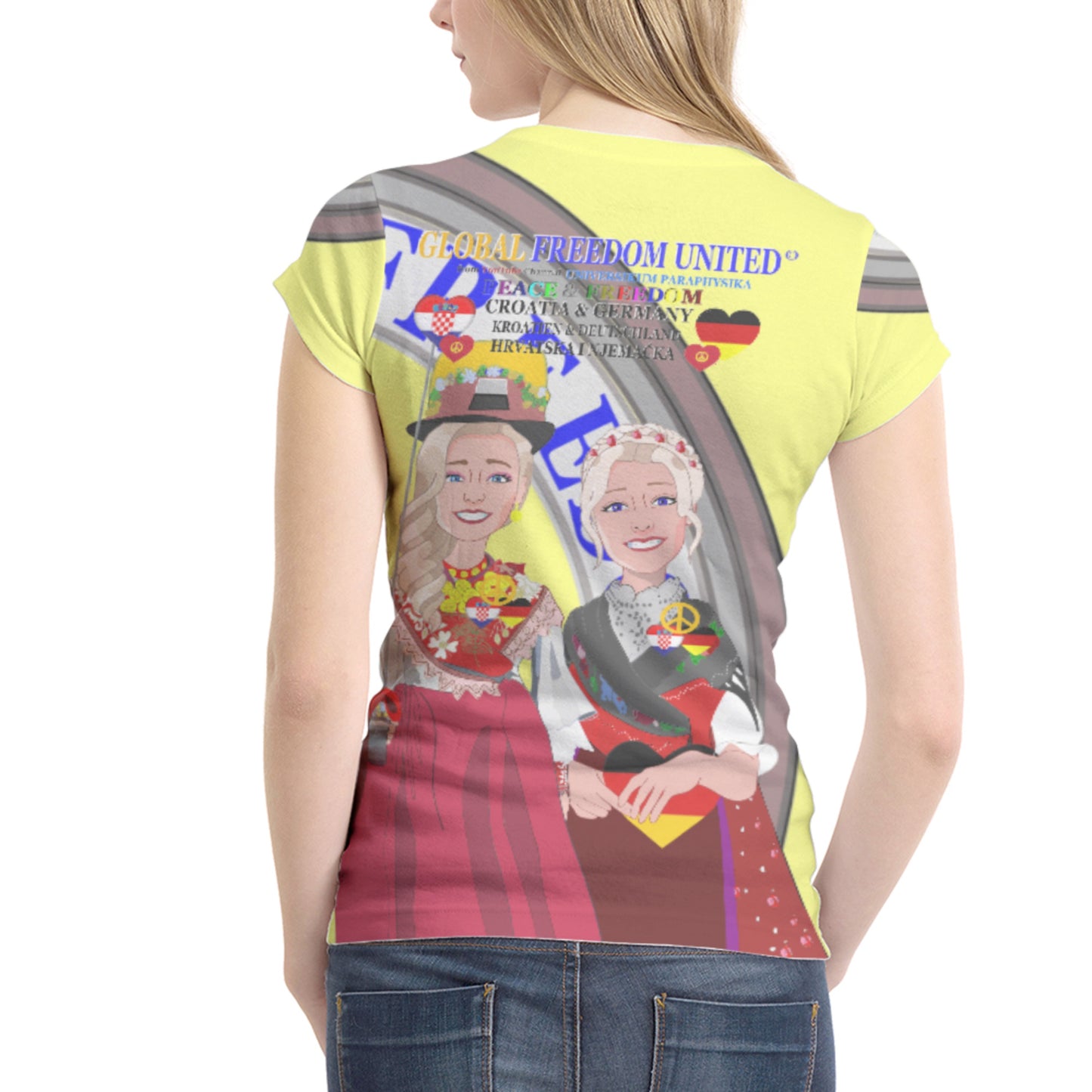 Women´s T-Shirt GLOBAL FREEDOM UNITED© Women Croatia & Germany V1 2 Yellow