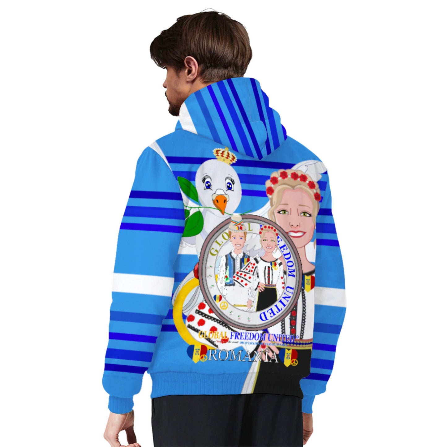 Plush Hoodie GLOBAL FREEDOM UNITED© Couple Edition Romania Deep Blue