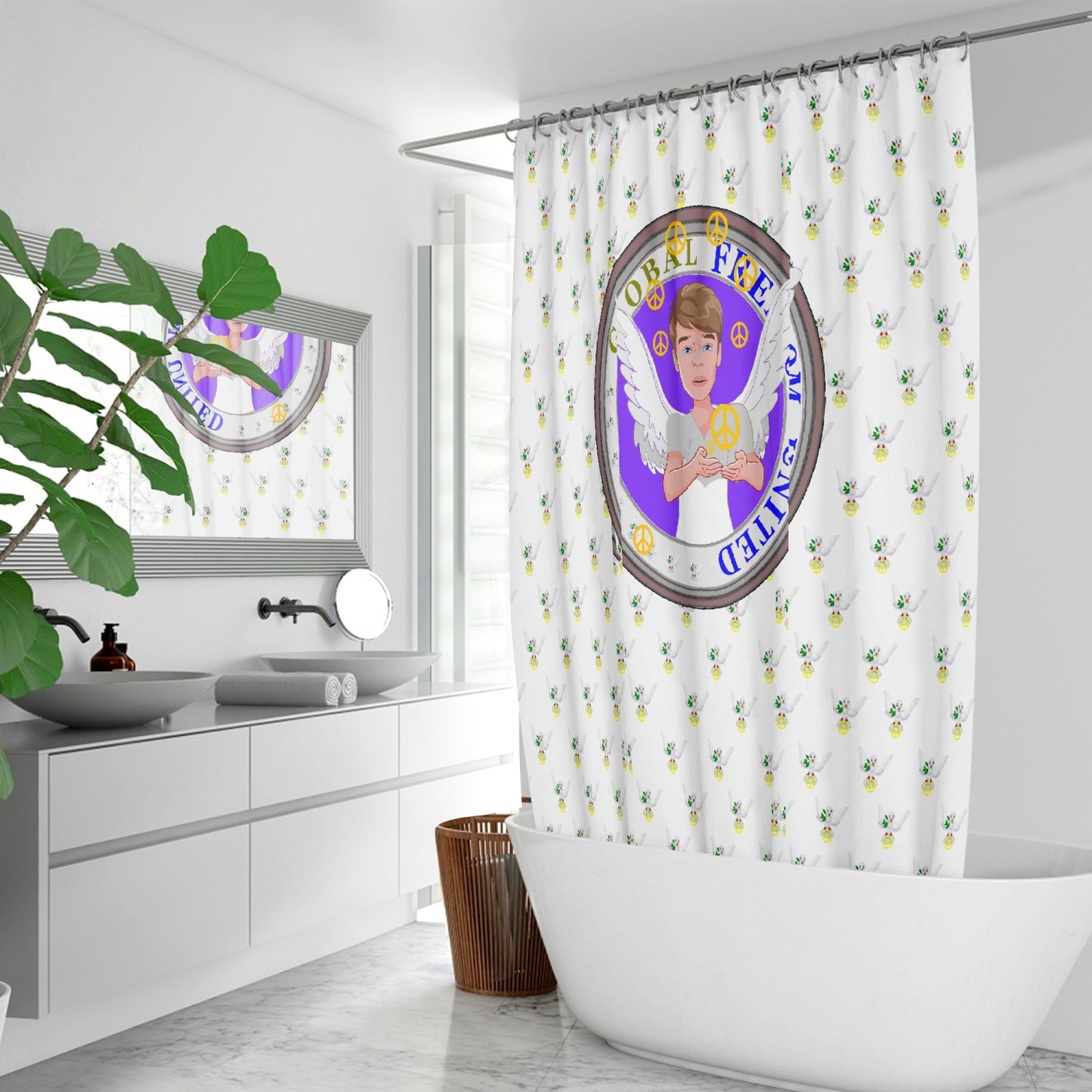 Quick-drying Shower Curtain GLOBAL FREEDOM UNITED MEN ANGEL OF PEACE WIGHT